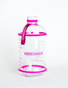 H2OCOACH - Boss Water Bottle - 1 Gallon - Treat Yo Self! - Straw - 128 oz - Two Lids - Transparent w. Pink