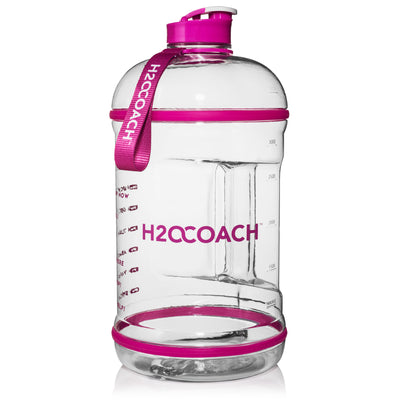 H2OCOACH - Boss Water Bottle - 1 Gallon - Treat Yo Self! - 128 oz - Two Lids - Transparent w. Pink