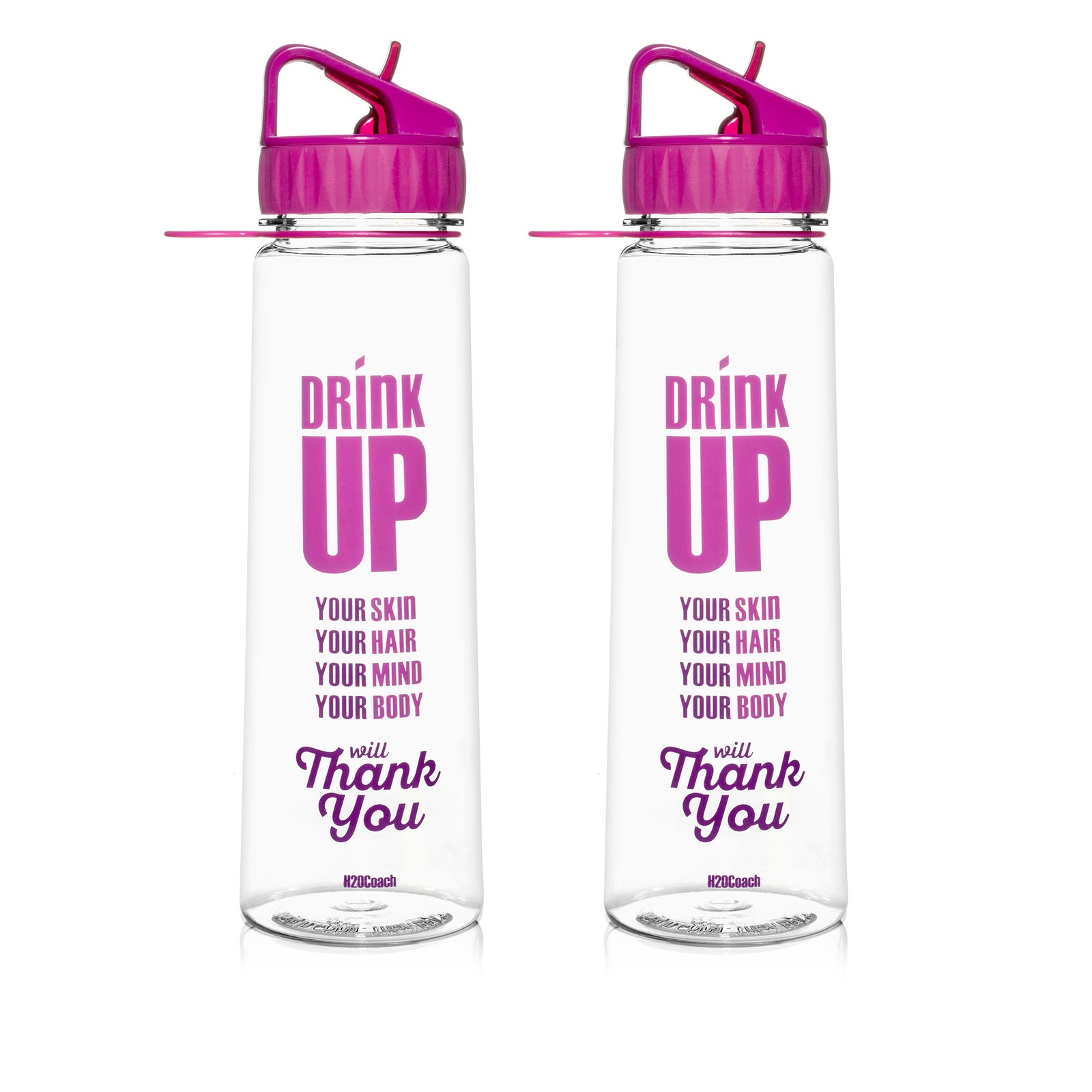 H2OCOACH Drink Up Time Marked Water Bottle with Straw - 30 oz - 2 Qty.