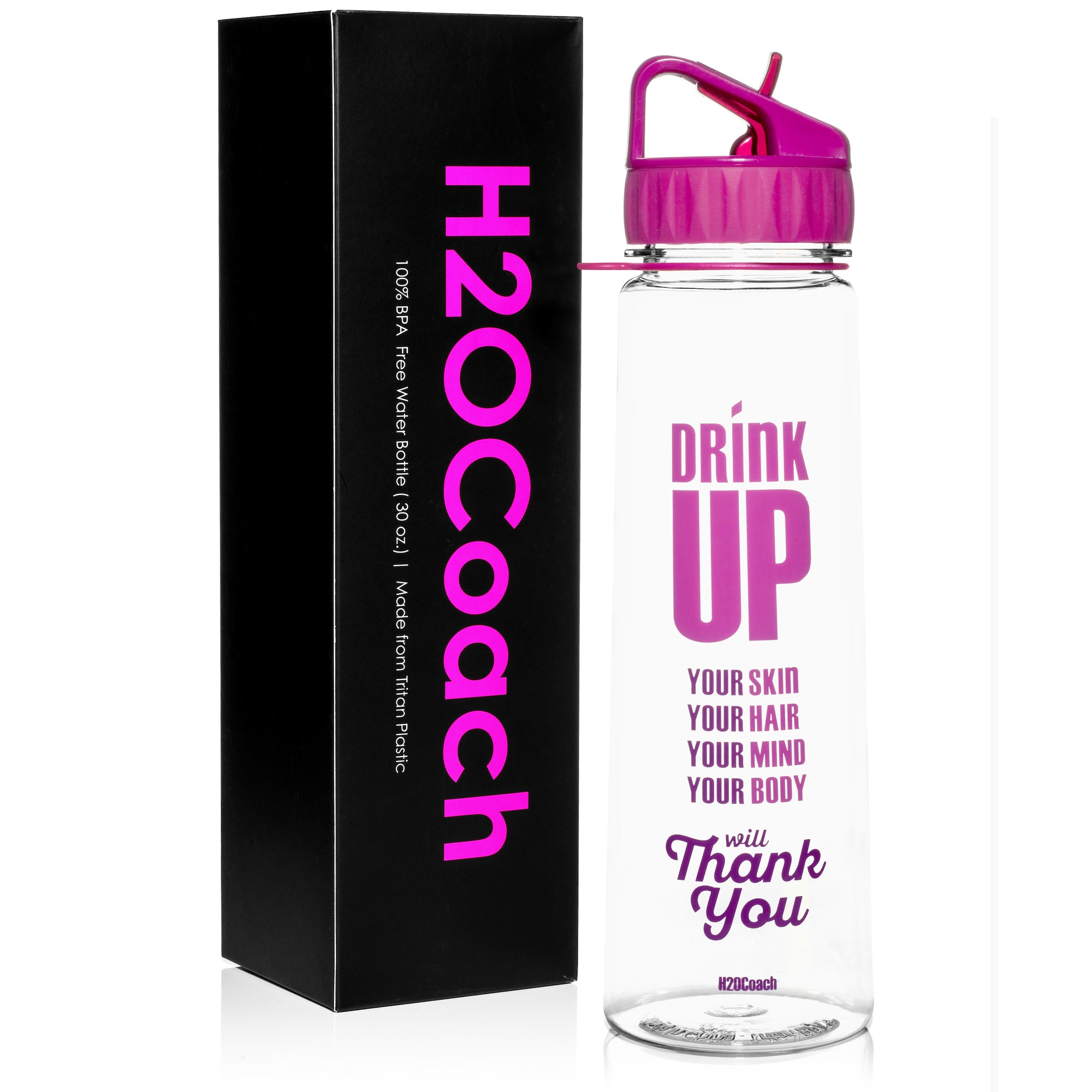 H2OCOACH Drink Up Time Marked Water Bottle with Straw - 30 oz