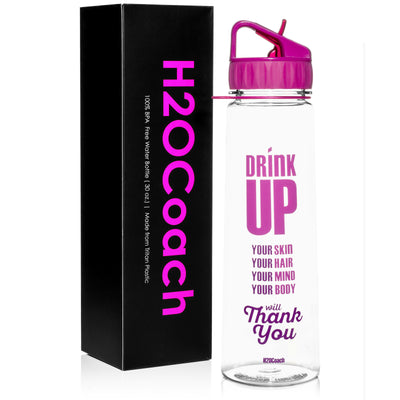 H2OCOACH Drink Up Time Marked Water Bottle with Straw - 30 oz
