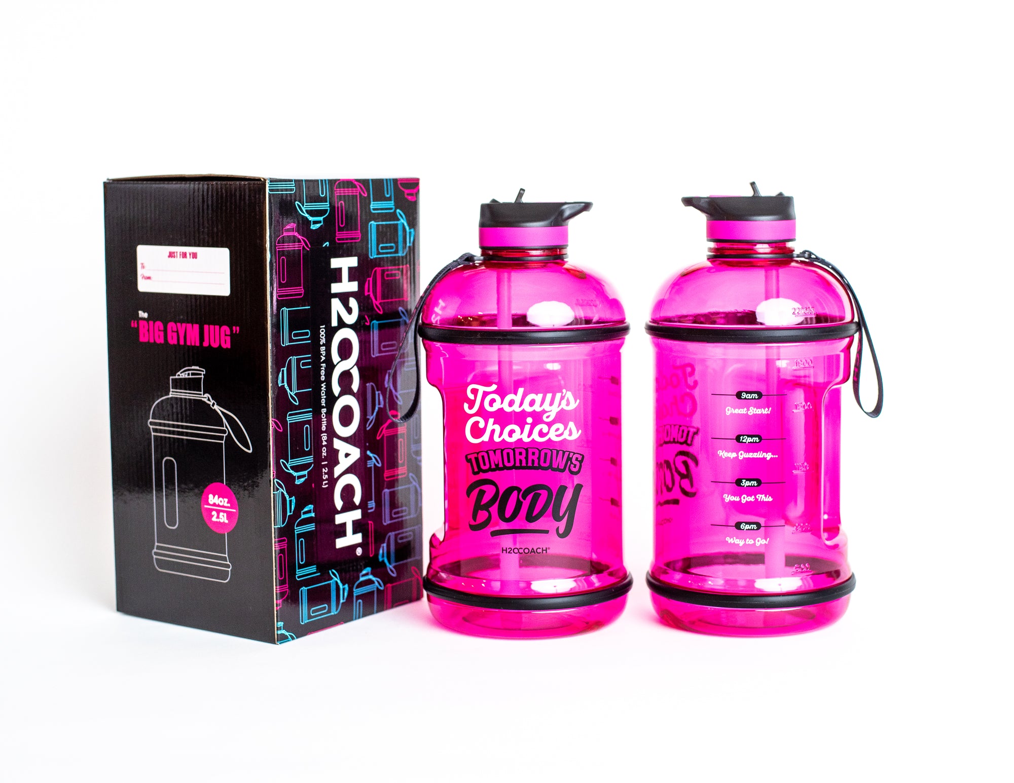 H2OCOACH - Today's Choices - Tomorrow's Body Half Gallon Water Bottle - w. Straw