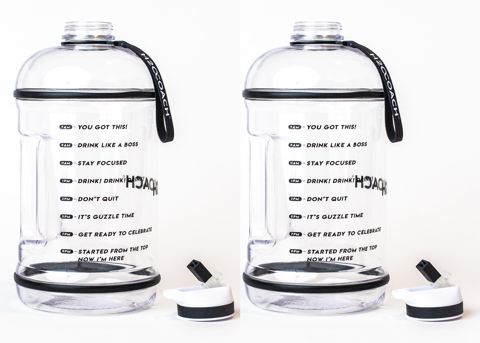 Gallon Water Bottle with Straw- BPA Free - 128 oz - Two Lids - H2OCoach