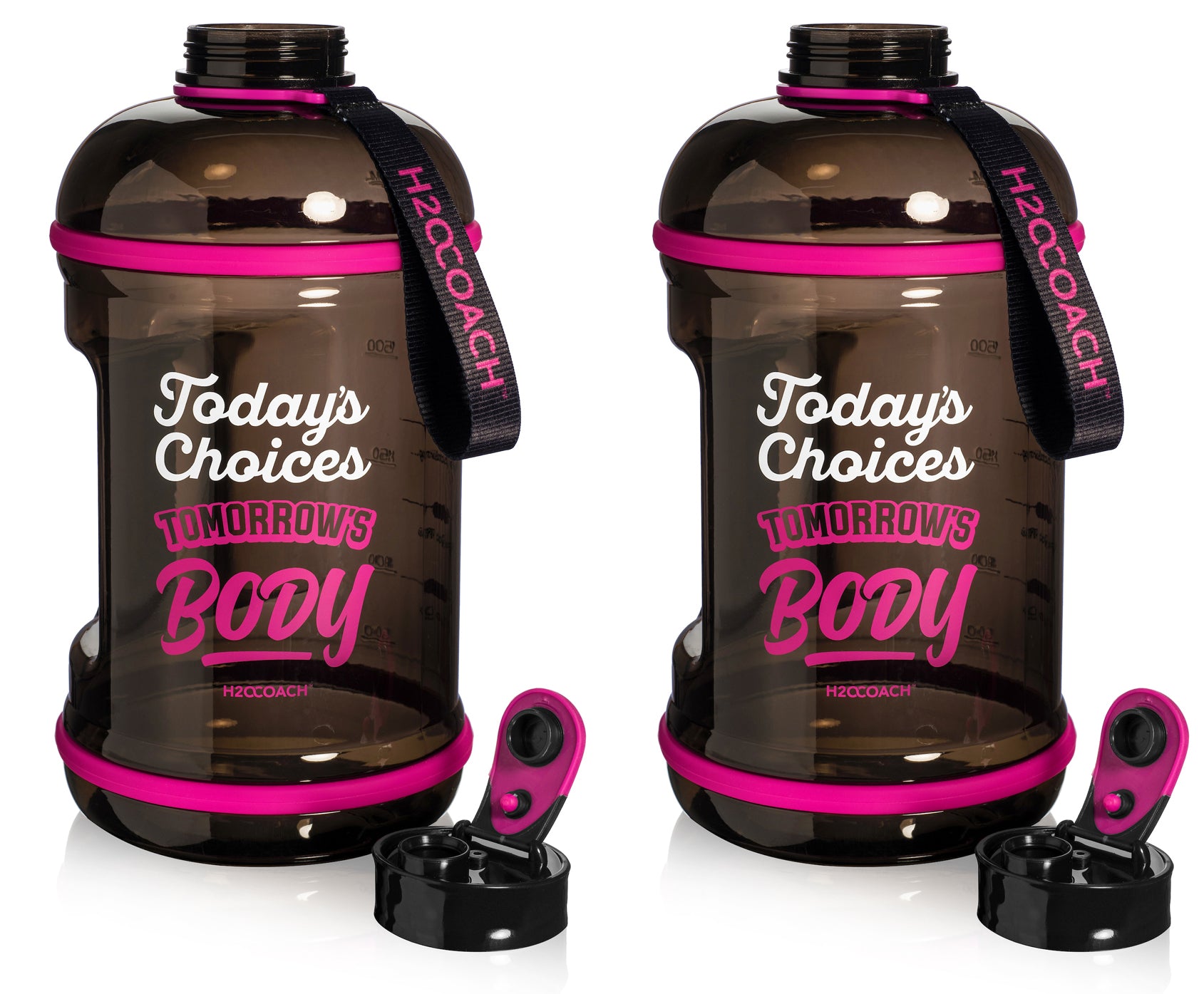 H2OCOACH - Today's Choices - Tomorrow's Body Half Gallon Water Bottle - Flip Top - 85 oz