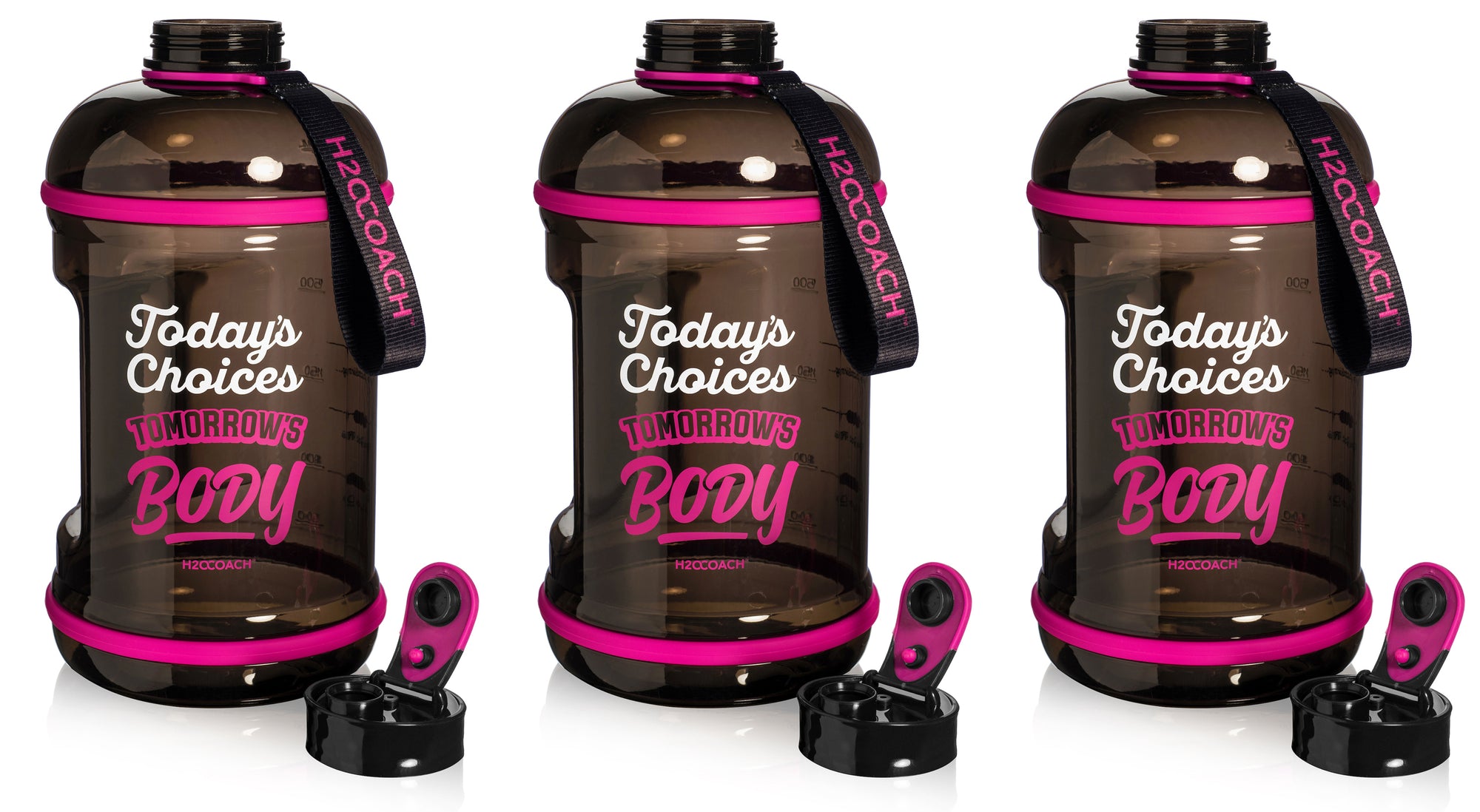H2OCOACH - Today's Choices - Tomorrow's Body Half Gallon Water Bottle - Flip Top - 85 oz