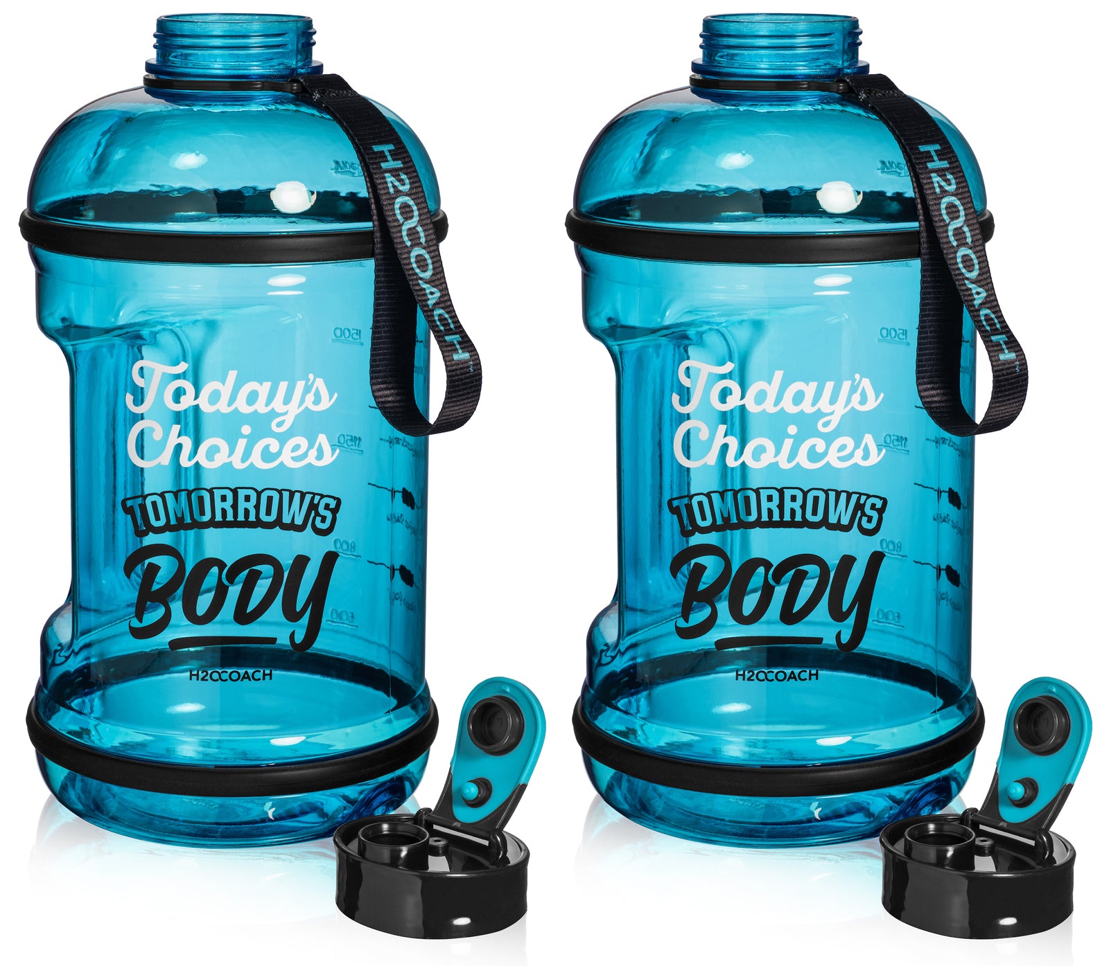 H2OCOACH - Today's Choices - Tomorrow's Body Half Gallon Water Bottle - Flip Top - 85 oz