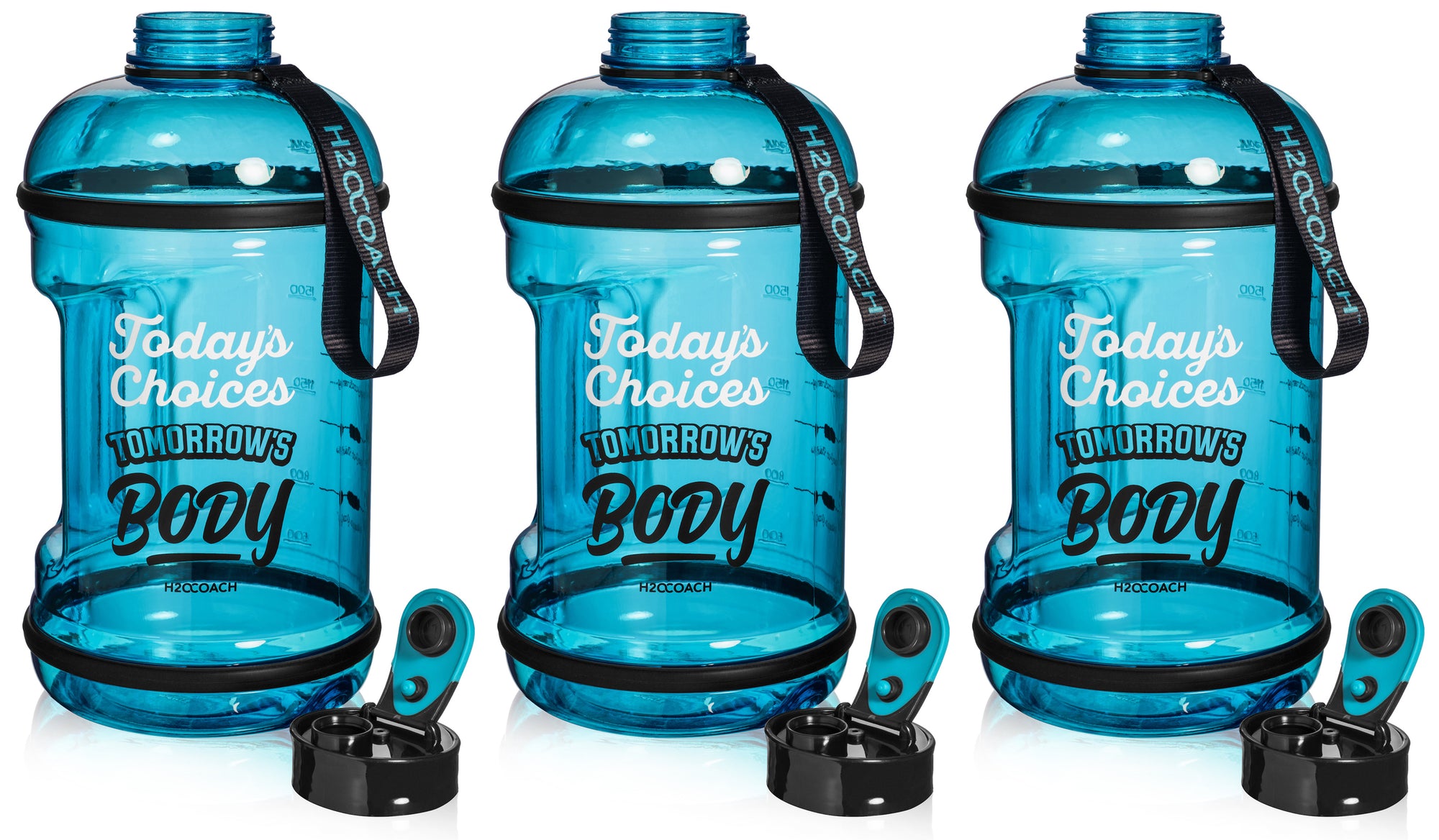 H2OCOACH - Today's Choices - Tomorrow's Body Half Gallon Water Bottle - Flip Top - 85 oz