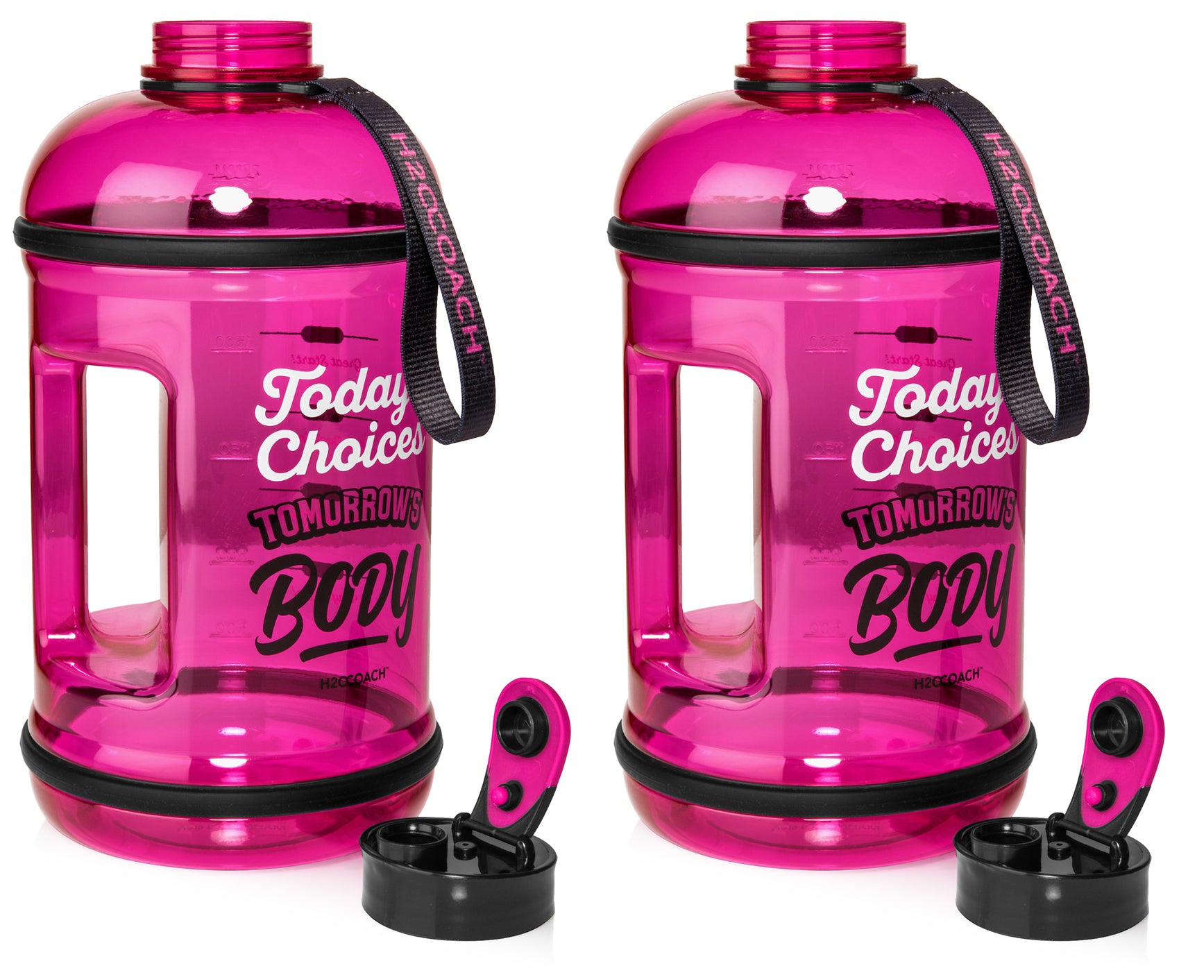 H2OCOACH - Today's Choices - Tomorrow's Body Half Gallon Water Bottle - Flip Top - 85 oz