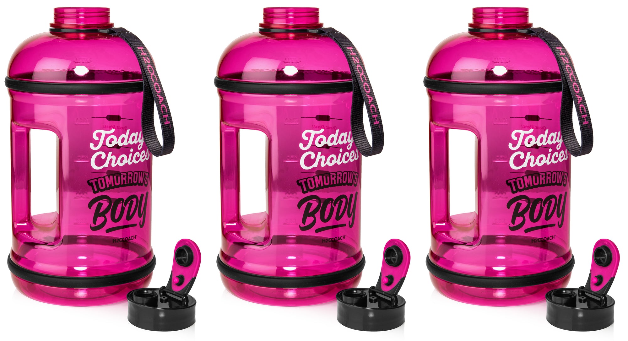 H2OCOACH - Today's Choices - Tomorrow's Body Half Gallon Water Bottle - Flip Top - 85 oz