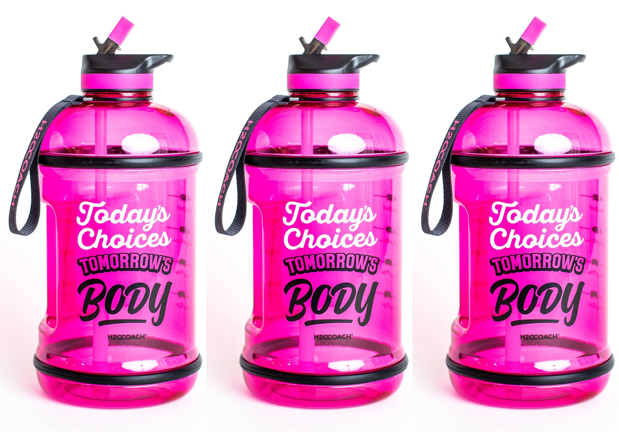 H2OCOACH - Today's Choices - Tomorrow's Body Half Gallon Water Bottle - w. Straw - 85 oz