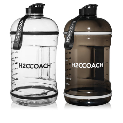 H2OCOACH One Gallon Water Bottle Set - BPA Free - 128 oz -Transparent w. Black & Black