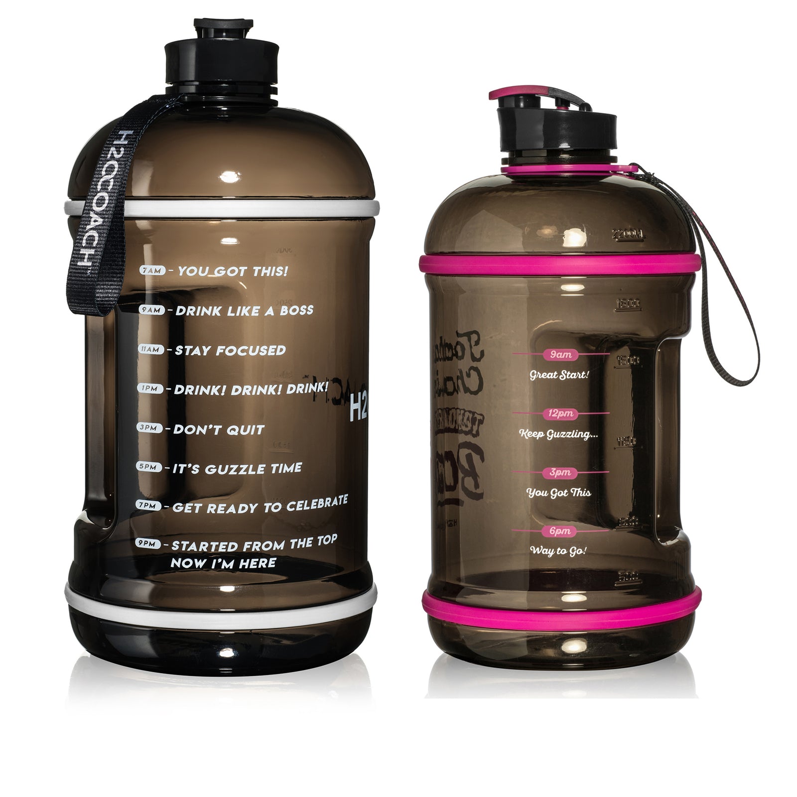 H2OCOACH One Gallon Water Bottle and Half Gallon Set - Black & Black/Pink -2 Quantity
