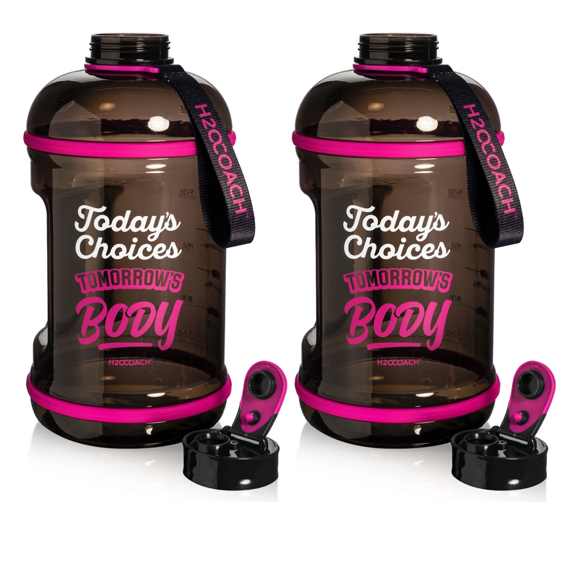 H2OCOACH - Today's Choices - Tomorrow's Body Half Gallon Water Bottle Set -  Black/Pink & Black/Pink  - 2 Quantity