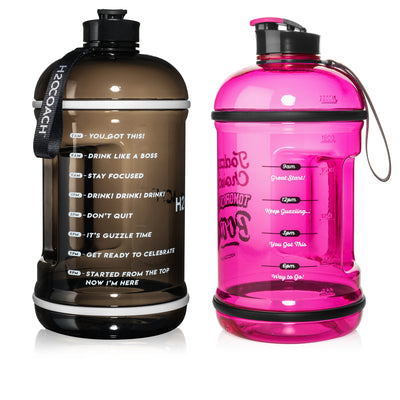 H2OCOACH One Gallon Water Bottle and Half Gallon Set - Black & Hot Pink -2 Quantity