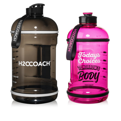H2OCOACH One Gallon Water Bottle and Half Gallon Set - Black & Hot Pink -2 Quantity