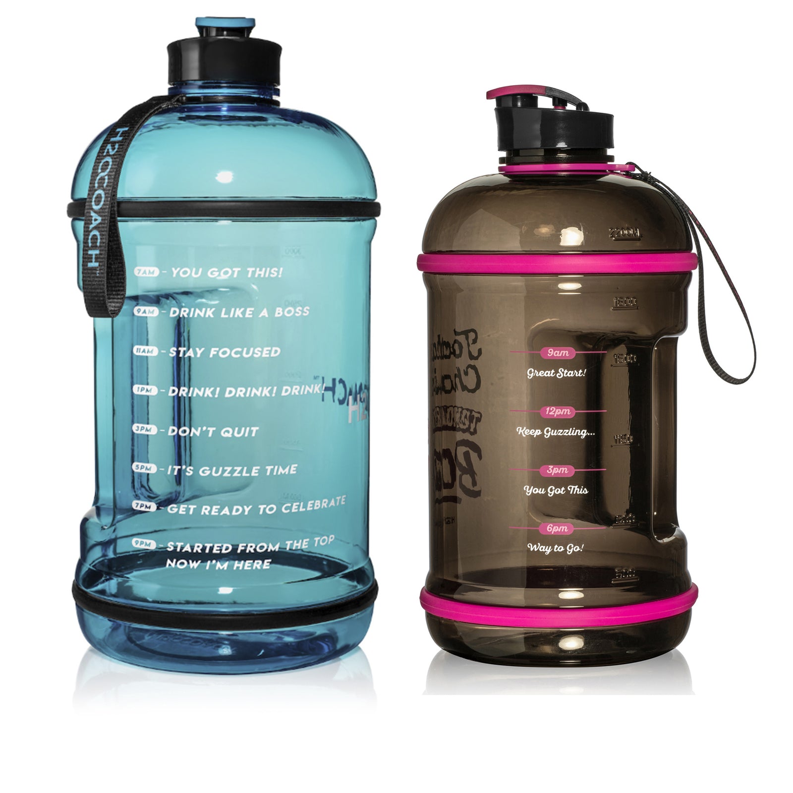 H2OCOACH One Gallon Water Bottle and Half Gallon Set - Blue & Black/Pink -2 Quantity