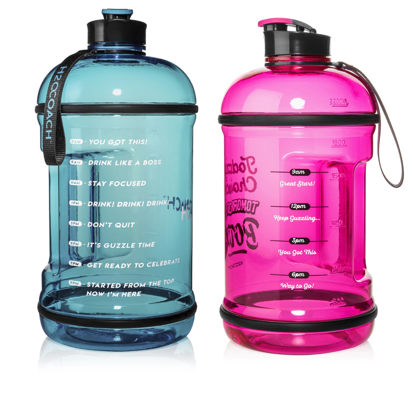 H2OCOACH One Gallon Water Bottle and Half Gallon Set - Blue & Hot Pink -2 Quantity
