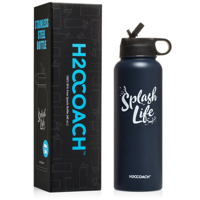 H2OCOACH - Splash Life -  Stainless Steel Water Bottle 40 oz Compact 1.8 Liter