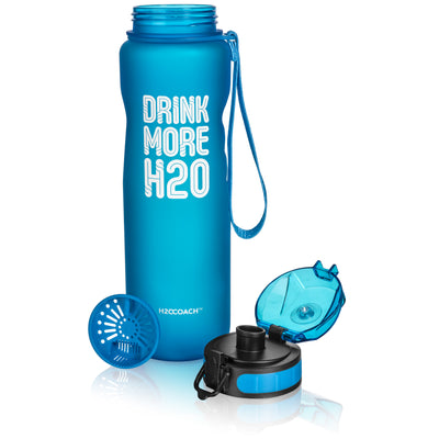 H2OCOACH - Drink More H2O Water Bottle - 36 oz. Compact with Fruit Infuser Filter