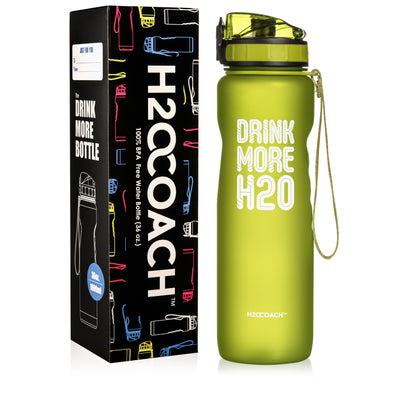 H2OCOACH - Drink More H2O Water Bottle - 36 oz. Compact with Fruit Infuser Filter