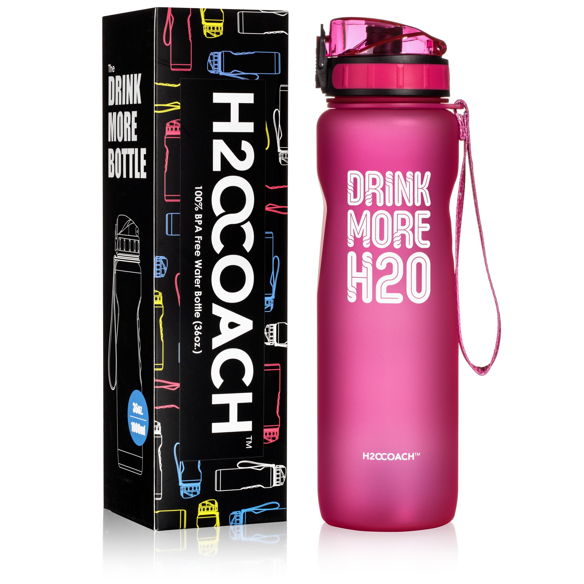 H2OCOACH - Drink More H2O Water Bottle - 36 oz. with Fruit Infuser Filter