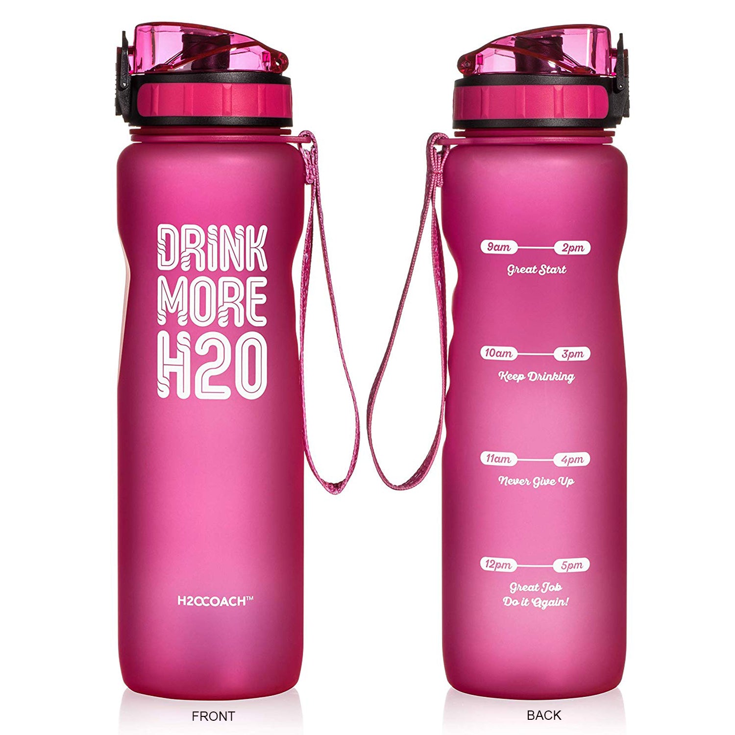H2OCOACH - Drink More H2O Water Bottle - 36 oz. Compact with Fruit Infuser Filter