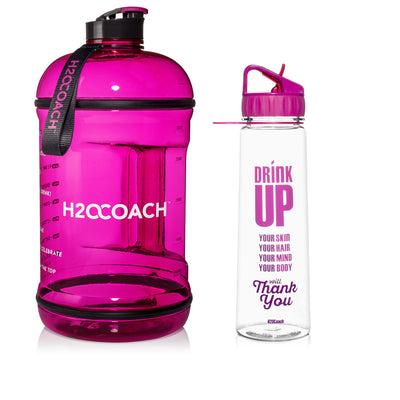 H2OCOACH - Drink Up 30 oz and Pink 1 Gallon Set - Colors:  Clear/Pink & Pink - 2 Quantity