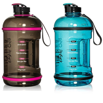 H2OCOACH - Today's Choices - Tomorrow's Body Half Gallon Water Bottle Set -  Black/Pink & Blue - 2 Quantity