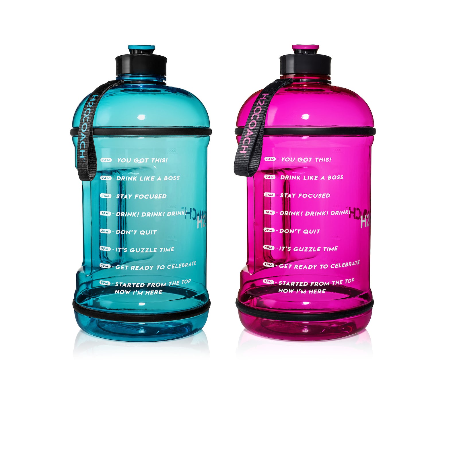 H2OCOACH One Gallon Water Bottle Set - BPA Free - 128 oz - Blue & Pink