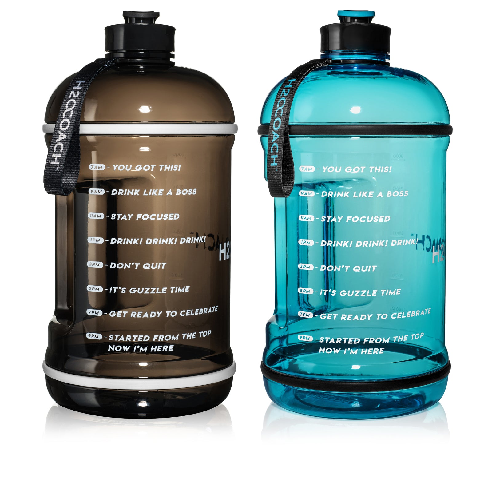 H2OCOACH One Gallon Water Bottle Set - BPA Free - 128 oz - Black & Blue