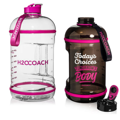 H2OCOACH One Gallon Water Bottle and Half Gallon Set - Pretty N Pink & Black/Pink -2 Quantity