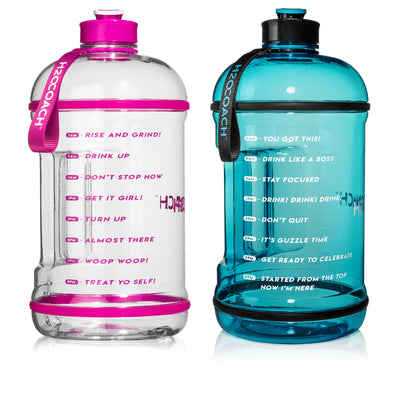 H2OCOACH One Gallon Water Bottle Set - Pretty N Pink & Blue -2 Quantity