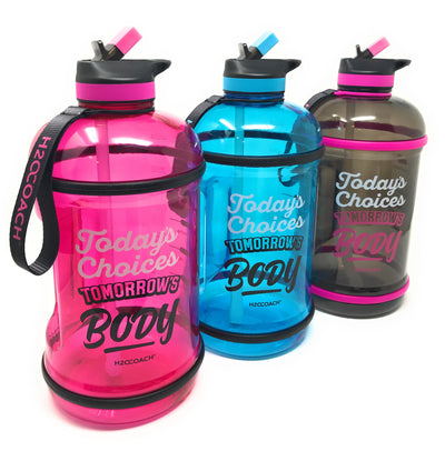 H2OCOACH - Today's Choices - Tomorrow's Body Half Gallon Water Bottle - w. Straw - 85 oz