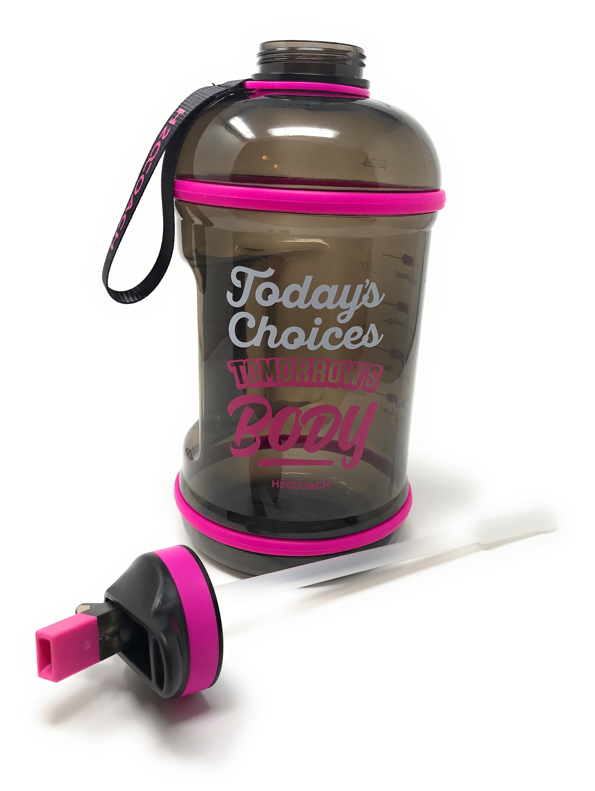 H2OCOACH - Today's Choices - Tomorrow's Body Half Gallon Water Bottle - w. Straw - 85 oz - Pink