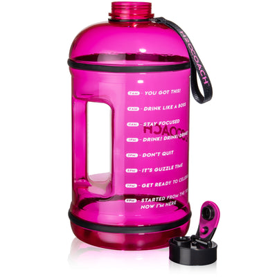 H2OCOACH One Gallon Water Bottle Set - BPA Free - 128 oz - Black & Pink