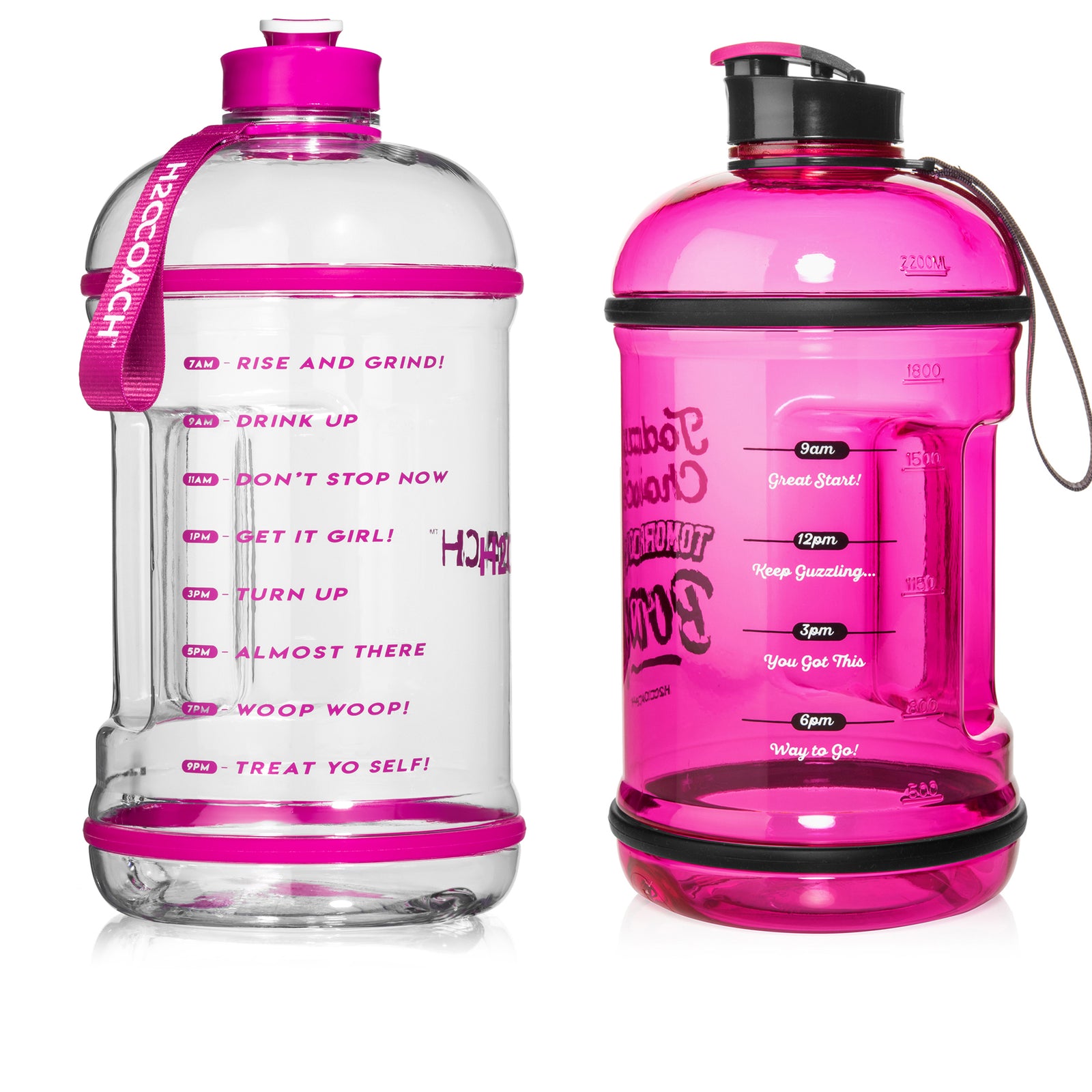 H2OCOACH One Gallon Water Bottle and Half Gallon Set - Pretty N Pink & Hot Pink -2 Quantity