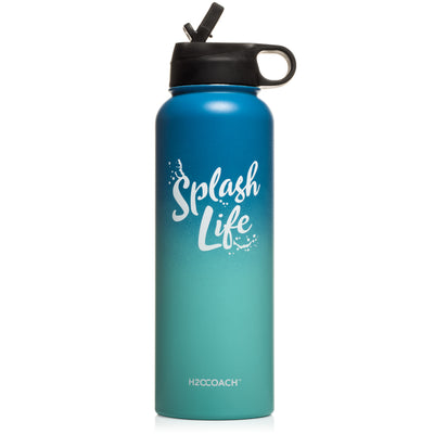 H2OCOACH - Splash Life -  Stainless Steel Water Bottle 40 oz Compact 1.8 Liter