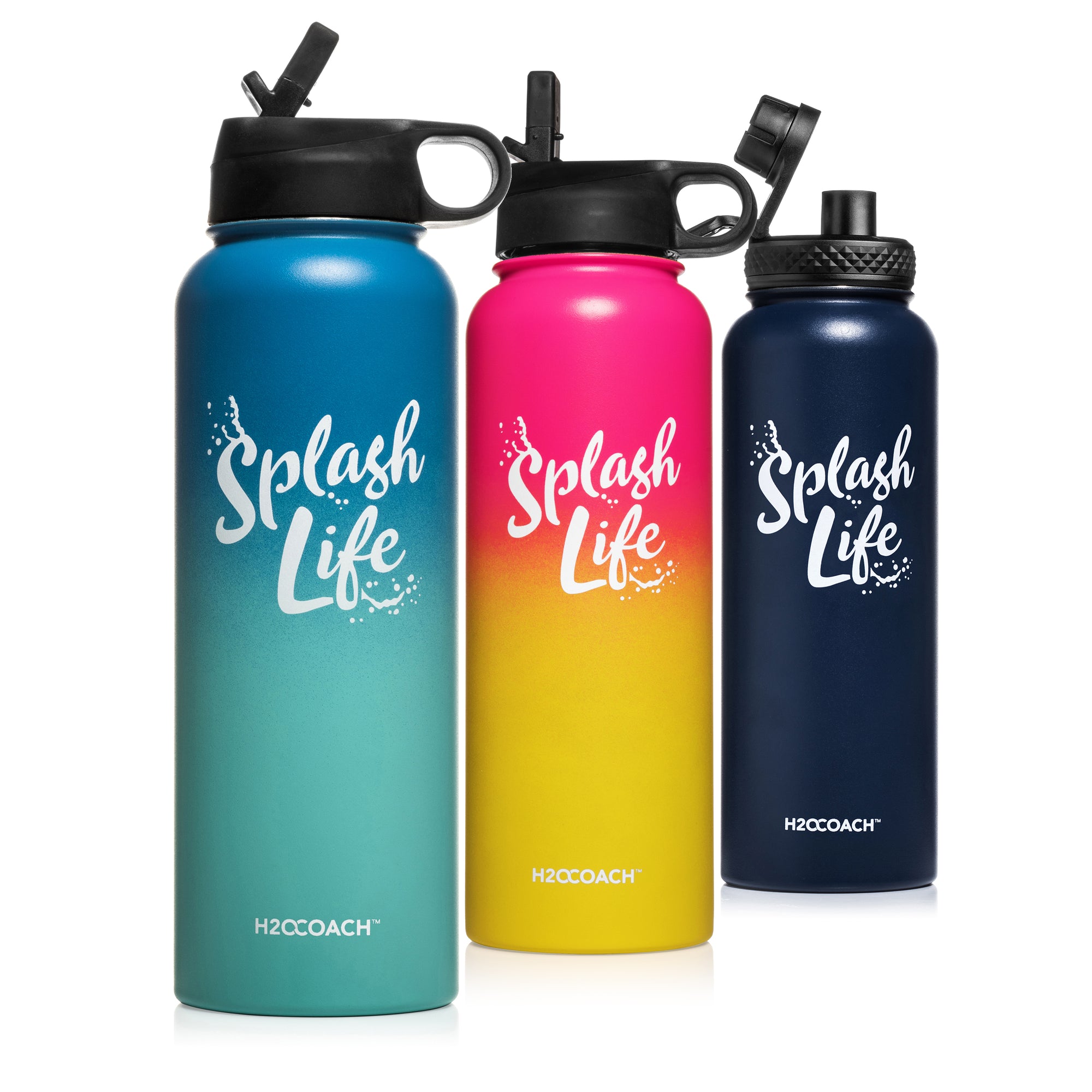 H2OCOACH - Splash Life -  Stainless Steel Water Bottle 40 oz Compact 1.8 Liter