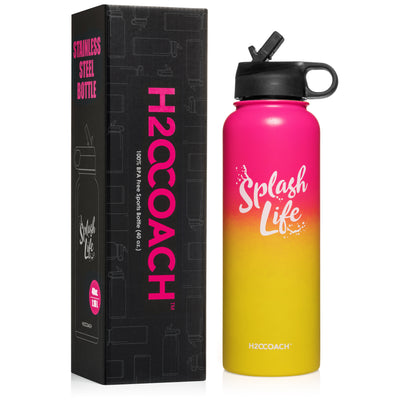 H2OCOACH - Splash Life -  Stainless Steel Water Bottle 40 oz Compact 1.8 Liter