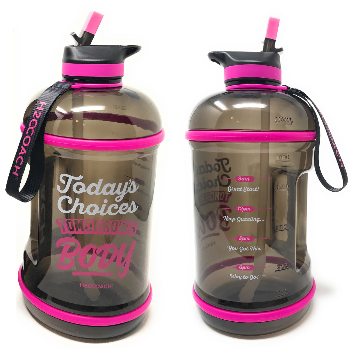 H2OCOACH - Today's Choices - Tomorrow's Body Half Gallon Water Bottle - w. Straw - 85 oz - Pink
