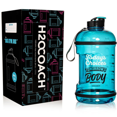 H2OCOACH - Today's Choices - Tomorrow's Body Half Gallon Water Bottle Set -  Blue & Hot Pink - 2 Quantity