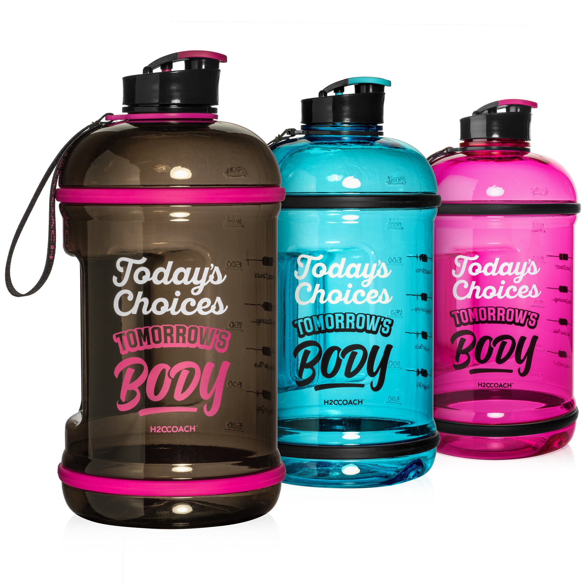 H2OCOACH - Today's Choices - Tomorrow's Body Half Gallon Water Bottle - Flip Top - 85 oz