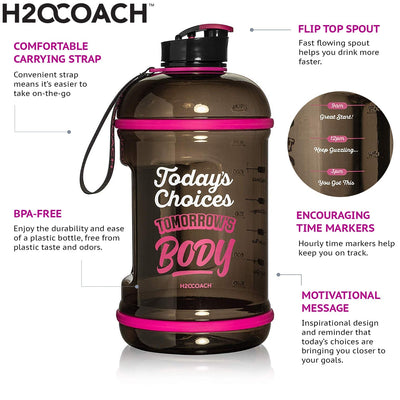 H2OCOACH - Today's Choices - Tomorrow's Body Half Gallon Water Bottle Set -  Black/Pink & Black/Pink  - 2 Quantity