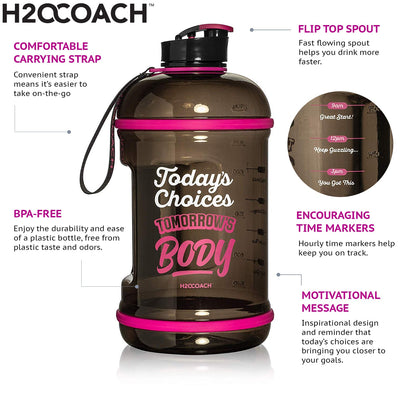 H2OCOACH One Gallon Water Bottle and Half Gallon Set - Black & Black/Pink -2 Quantity