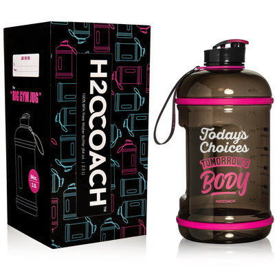 H2OCOACH - Today's Choices - Tomorrow's Body Half Gallon Water Bottle - Flip Top - 85 oz