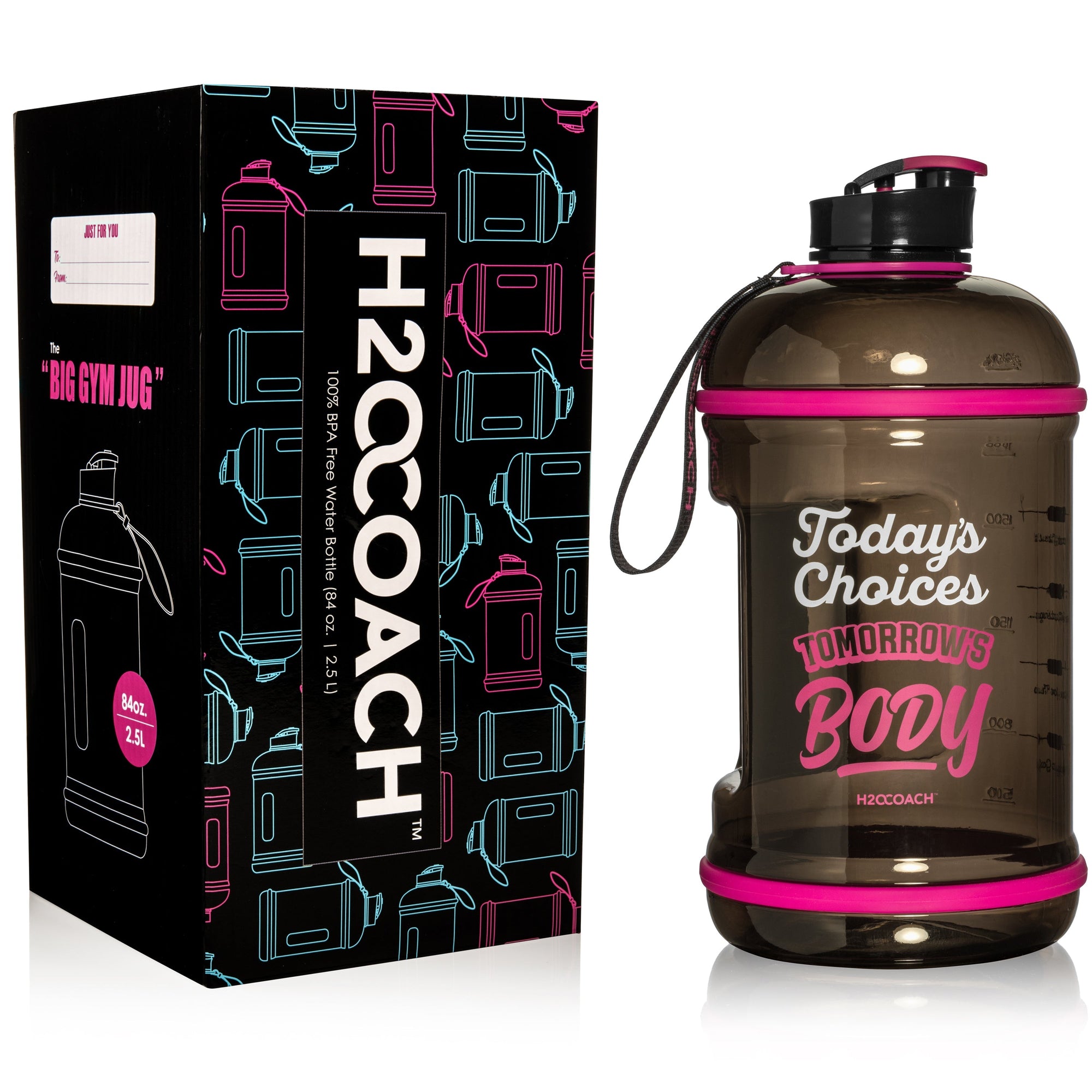 H2OCOACH One Gallon Water Bottle and Half Gallon Set - Transparent w. Black & Black/Pink -2 Quantity (Copy)