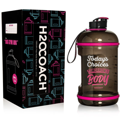 H2OCOACH - Today's Choices - Tomorrow's Body Half Gallon Water Bottle - Flip Top - 85 oz - Pink
