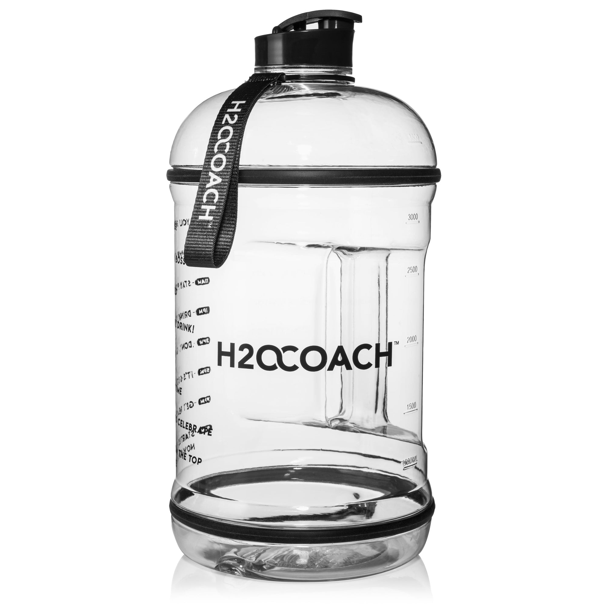 H2OCOACH One Gallon Water Bottle Set - BPA Free - 128 oz -Transparent w. Black & Black