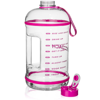 H2OCOACH - Boss Water Bottle - 1 Gallon - Treat Yo Self! - 128 oz - Two Lids - Transparent w. Pink