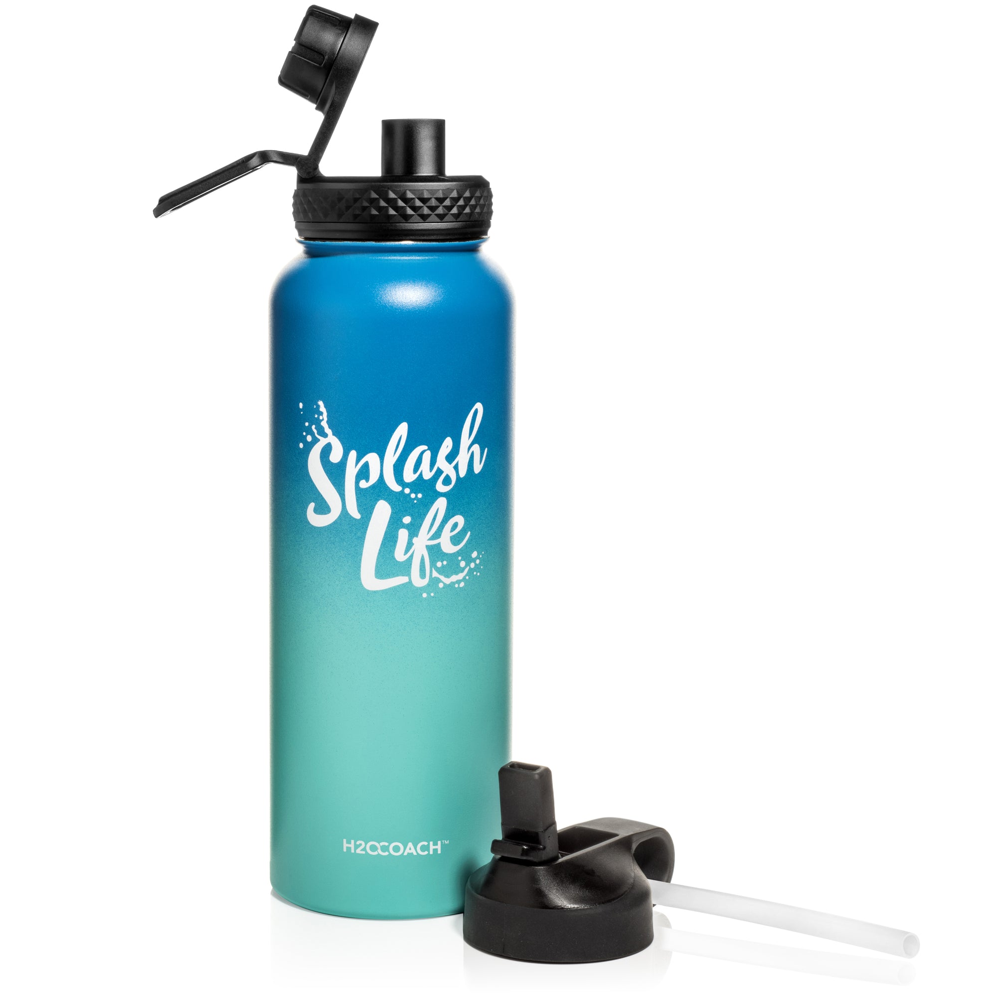 H2OCOACH - Splash Life -  Stainless Steel Water Bottle 40 oz Compact 1.8 Liter